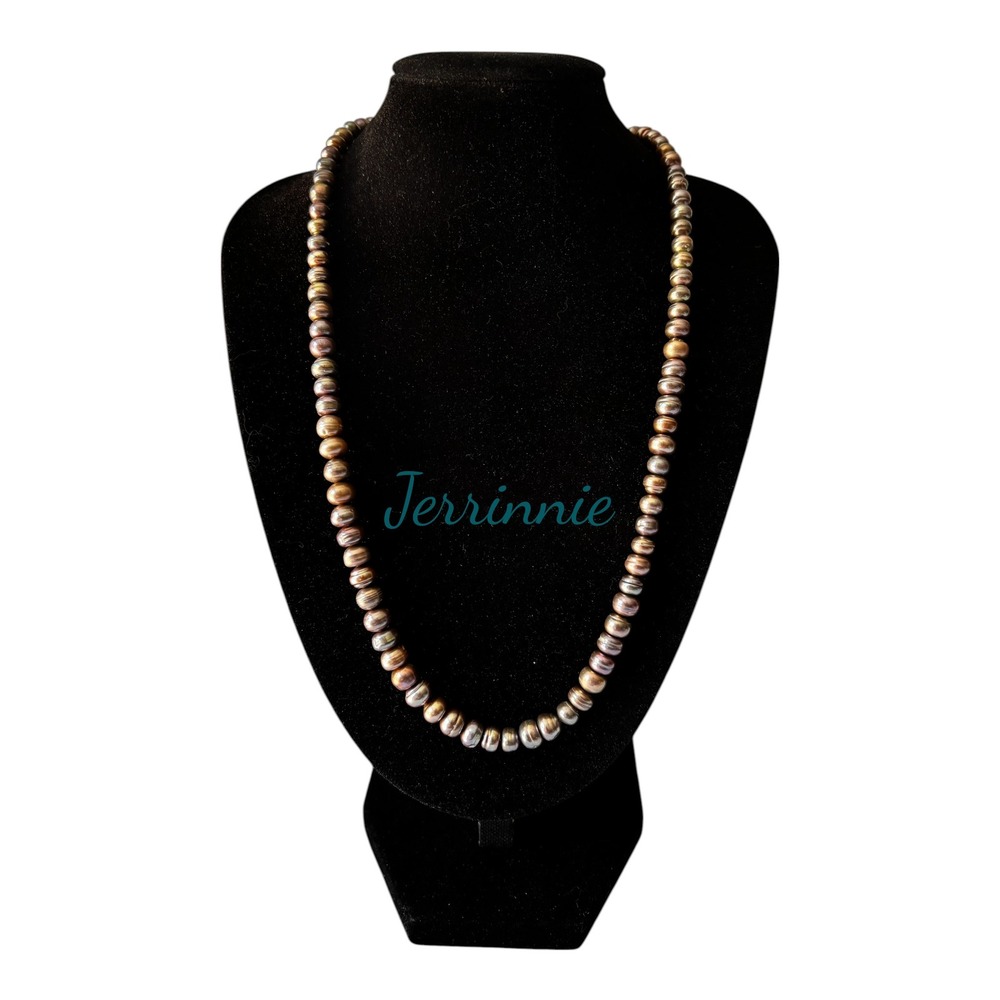 Bronze Silver Pearl Necklace 18 Inch Toggle Clasp Carnelian Charm